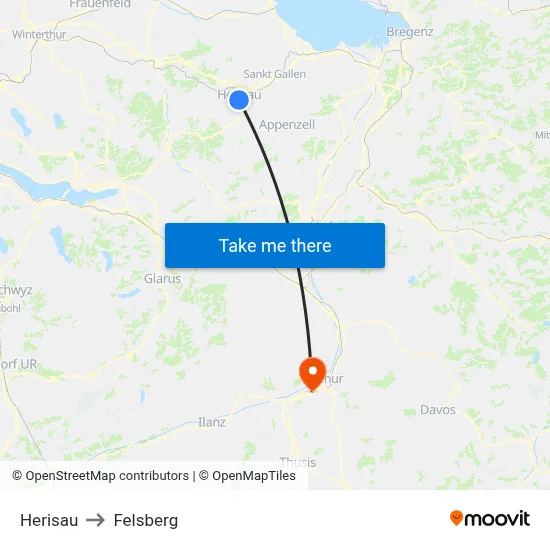 Herisau to Felsberg map