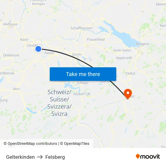 Gelterkinden to Felsberg map
