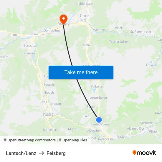 Lantsch/Lenz to Felsberg map