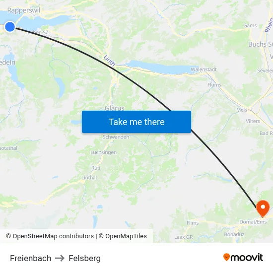 Freienbach to Felsberg map