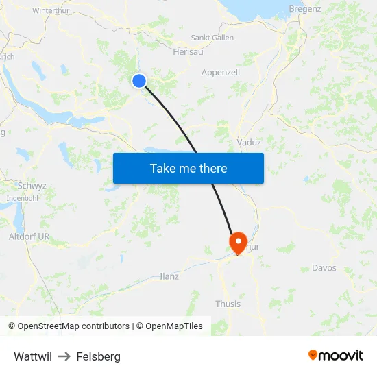 Wattwil to Felsberg map