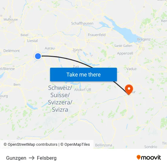 Gunzgen to Felsberg map