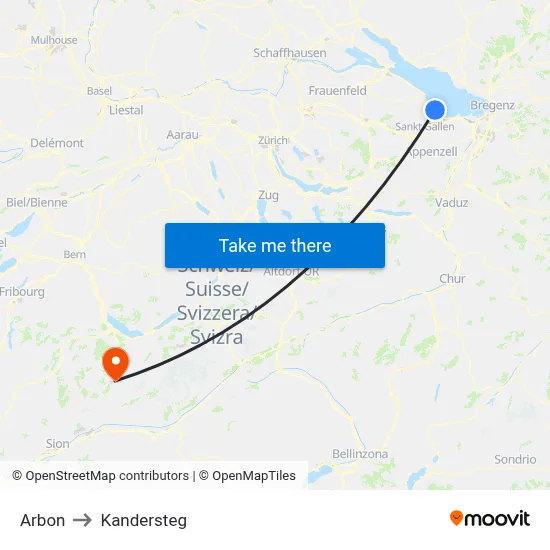Arbon to Kandersteg map