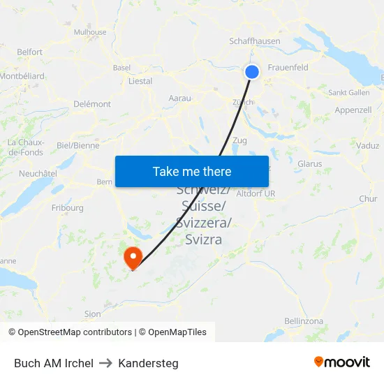 Buch AM Irchel to Kandersteg map