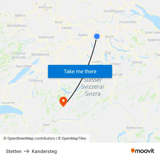 Stetten to Kandersteg map