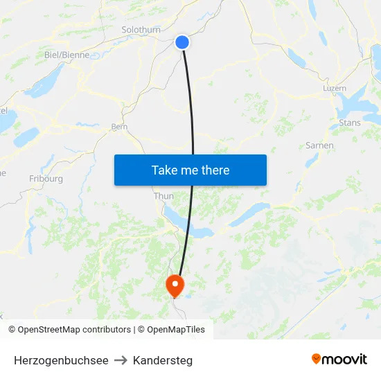 Herzogenbuchsee to Kandersteg map