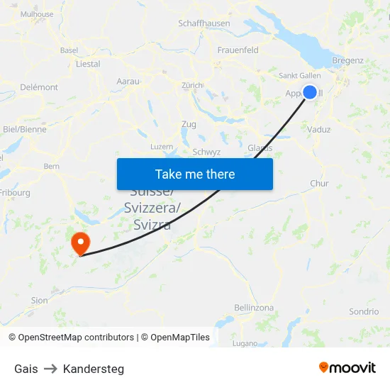 Gais to Kandersteg map
