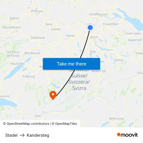 Stadel to Kandersteg map