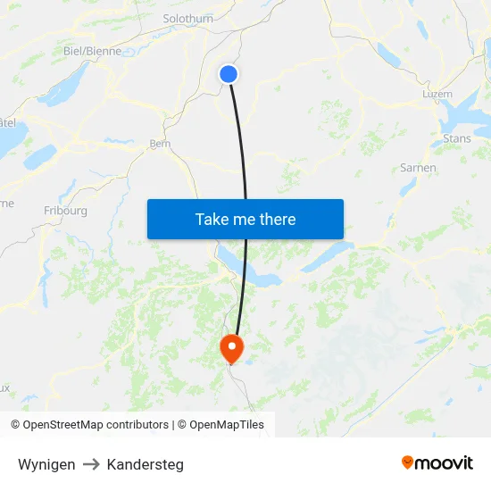 Wynigen to Kandersteg map