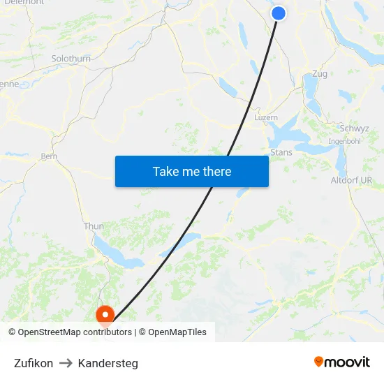 Zufikon to Kandersteg map
