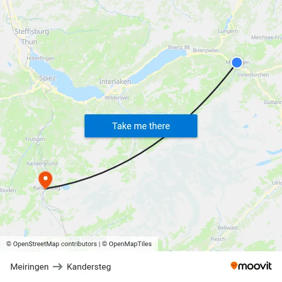 Meiringen to Kandersteg map