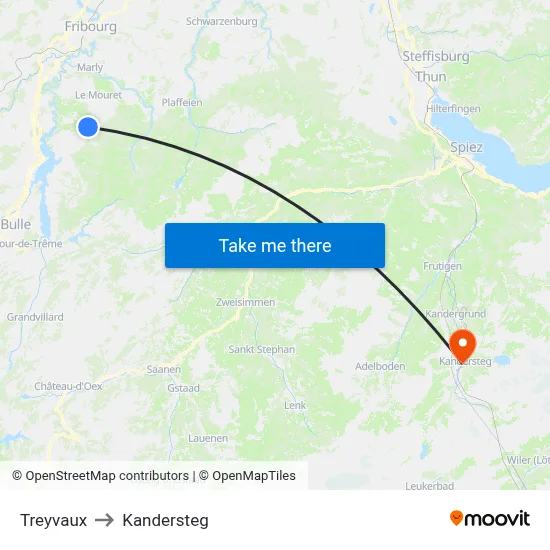 Treyvaux to Kandersteg map