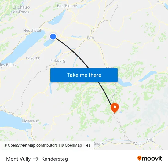 Mont-Vully to Kandersteg map