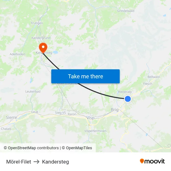Mörel-Filet to Kandersteg map
