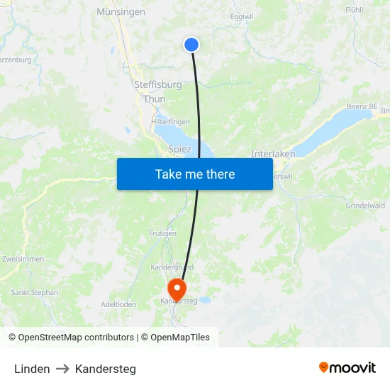 Linden to Kandersteg map