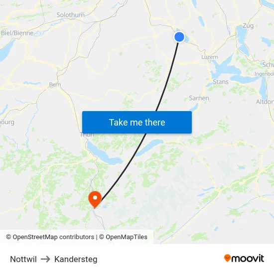 Nottwil to Kandersteg map