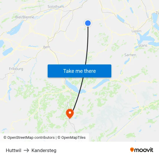 Huttwil to Kandersteg map
