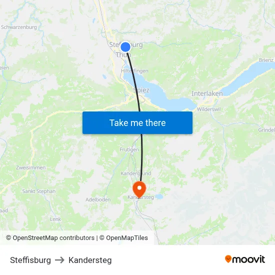Steffisburg to Kandersteg map