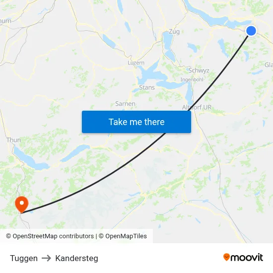 Tuggen to Kandersteg map