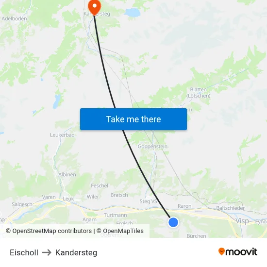 Eischoll to Kandersteg map