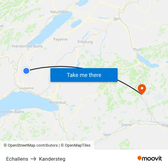 Echallens to Kandersteg map
