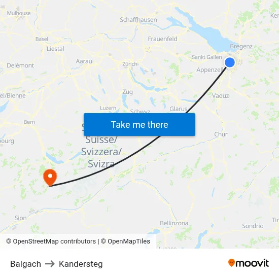 Balgach to Kandersteg map