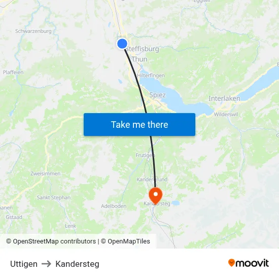 Uttigen to Kandersteg map