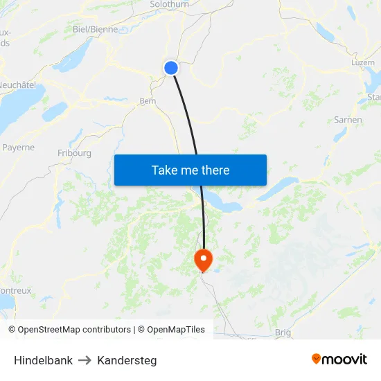 Hindelbank to Kandersteg map