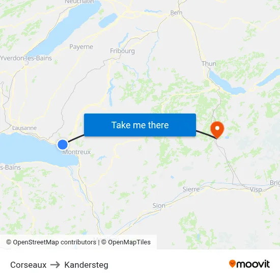 Corseaux to Kandersteg map