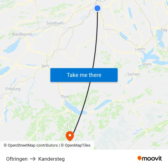 Oftringen to Kandersteg map
