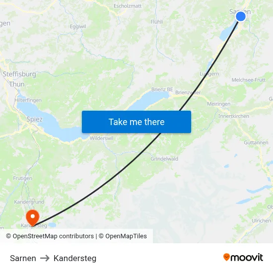 Sarnen to Kandersteg map