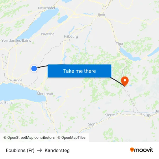 Ecublens (Fr) to Kandersteg map