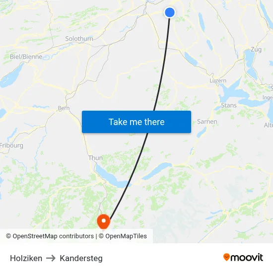 Holziken to Kandersteg map