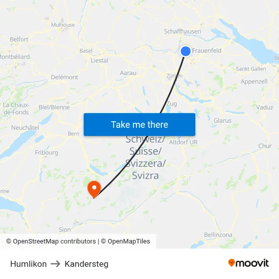 Humlikon to Kandersteg map