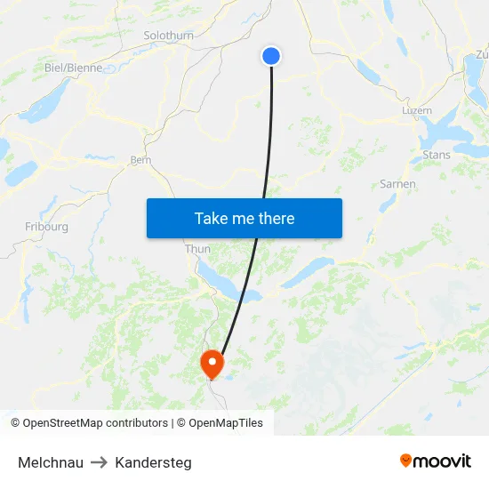 Melchnau to Kandersteg map