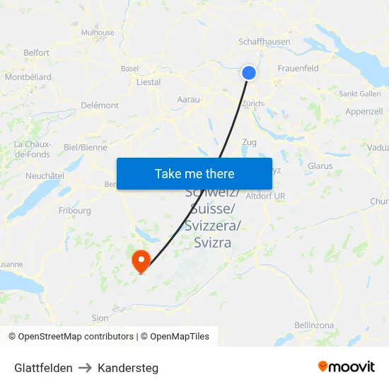 Glattfelden to Kandersteg map