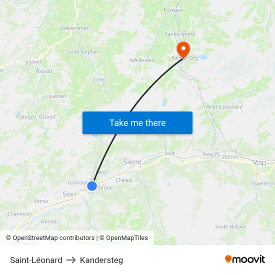 Saint-Léonard to Kandersteg map