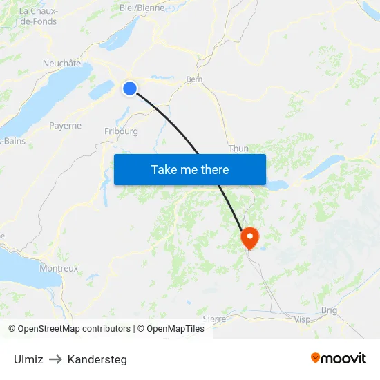 Ulmiz to Kandersteg map