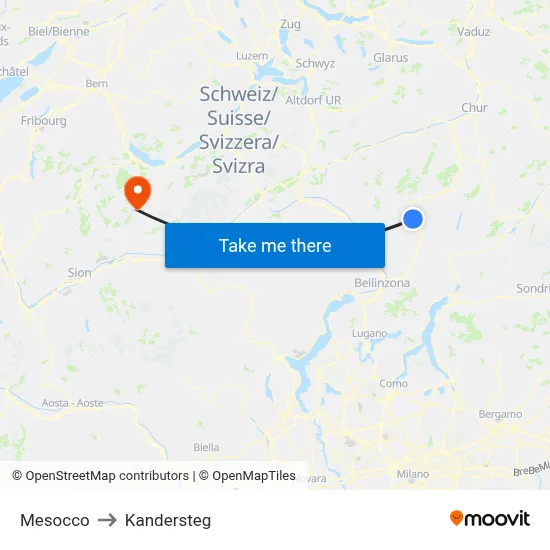 Mesocco to Kandersteg map