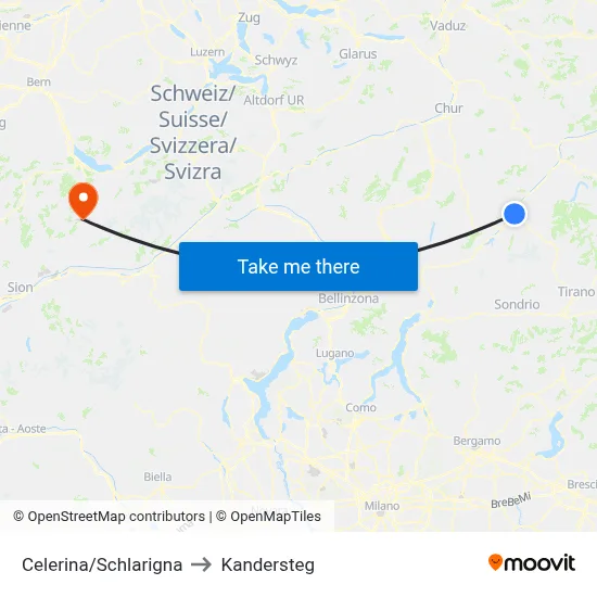 Celerina/Schlarigna to Kandersteg map