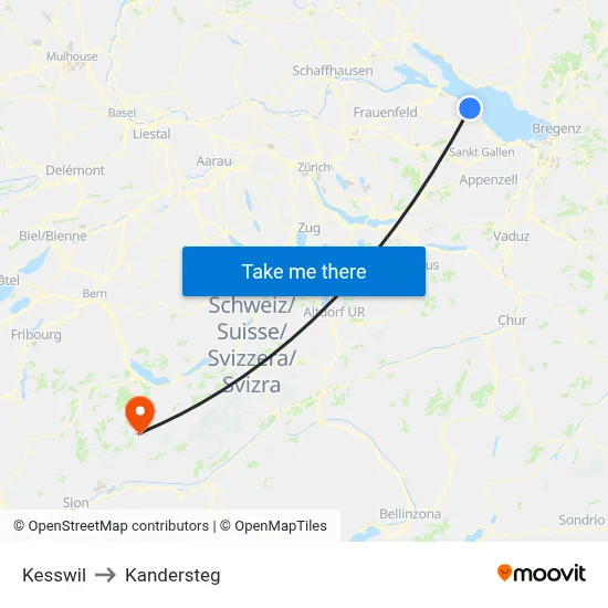 Kesswil to Kandersteg map