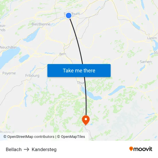 Bellach to Kandersteg map