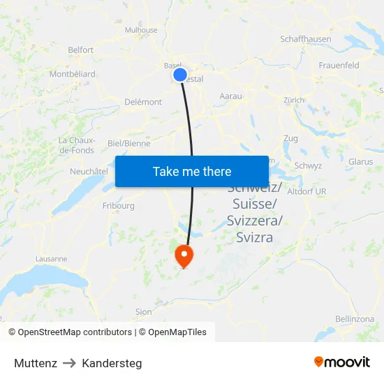 Muttenz to Kandersteg map