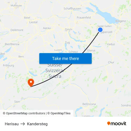 Herisau to Kandersteg map