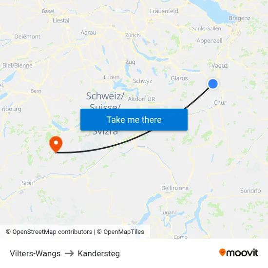 Vilters-Wangs to Kandersteg map