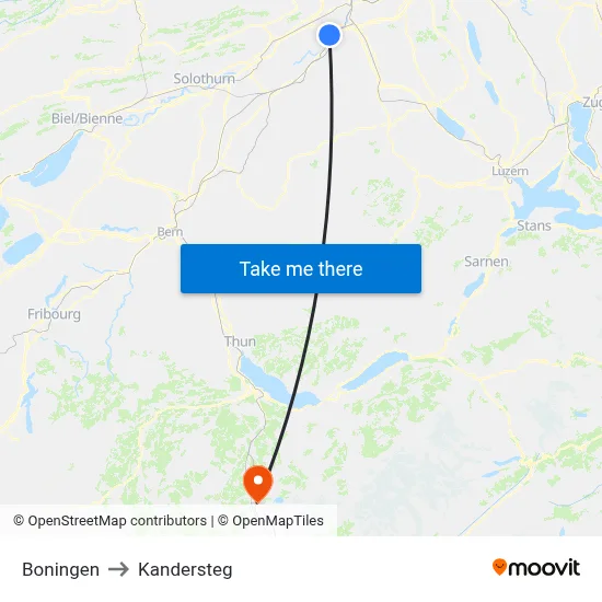 Boningen to Kandersteg map