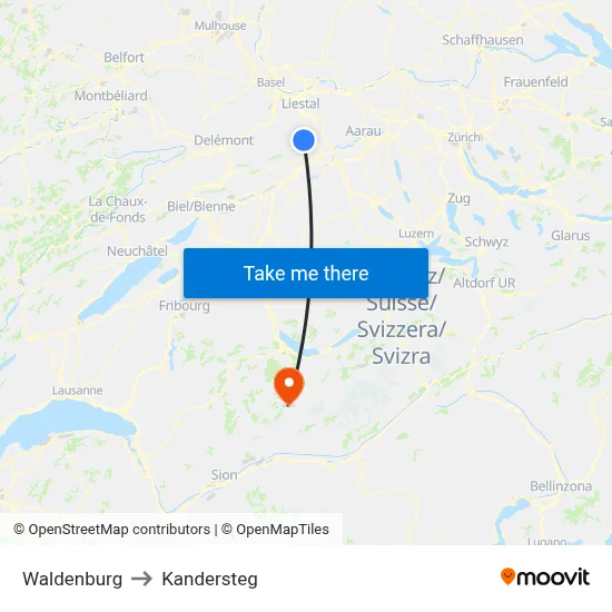 Waldenburg to Kandersteg map