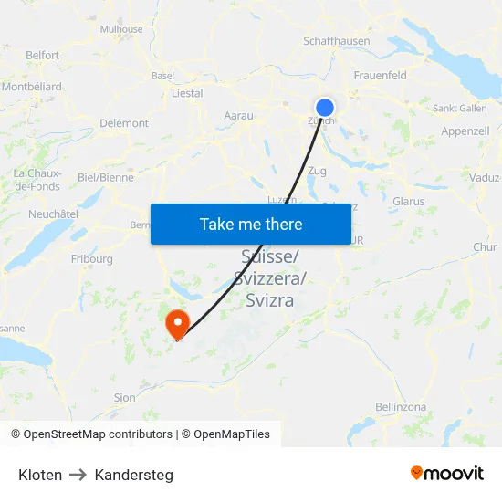 Kloten to Kandersteg map