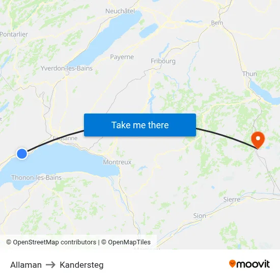 Allaman to Kandersteg map