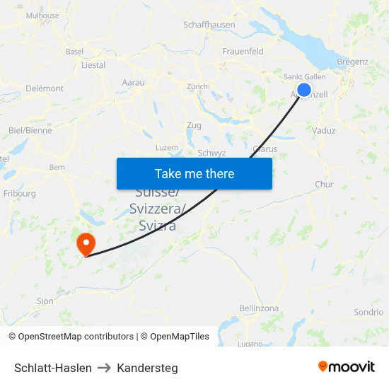 Schlatt-Haslen to Kandersteg map